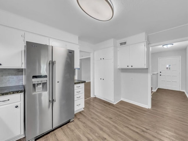 15378 E 45th St S, Independence, MO 64055 - kitchen featuring stainless steel fridge with ice dispenser, light wood finished floors, white cabinetry, and baseboards