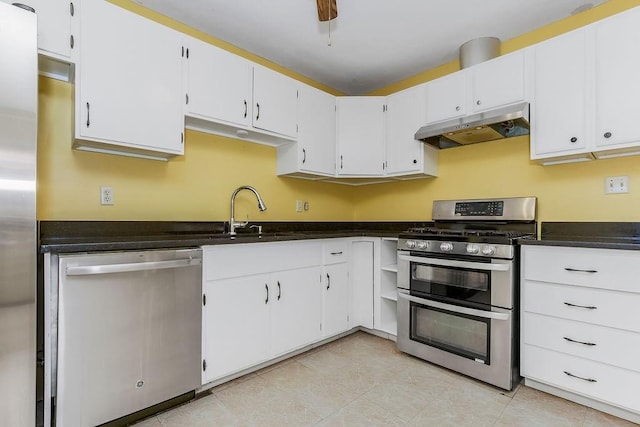 19218 E 6th St N, Independence, MO 64056 - kitchen with appliances with stainless steel finishes, under cabinet range hood, a sink, and white cabinets
