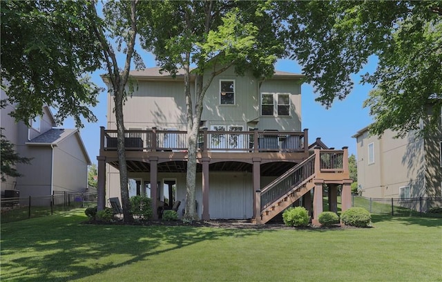 23856 W 124th Ct, Olathe, KS 66061 - back of house featuring a wooden deck, a fenced backyard, and stairway