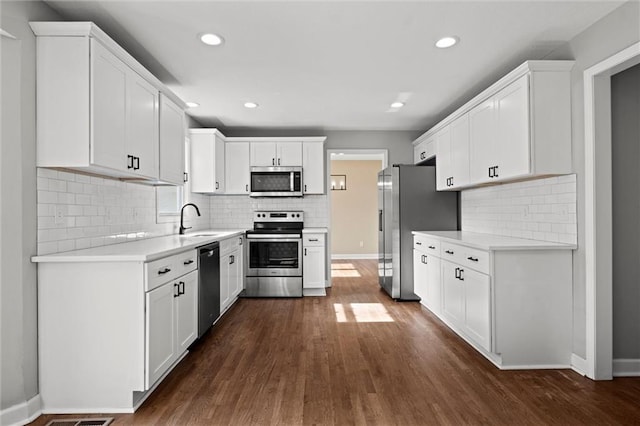 12001 S Hagan St, Olathe, KS 66062 - kitchen featuring stainless steel appliances, a sink, baseboards, dark wood-style floors, and recessed lighting