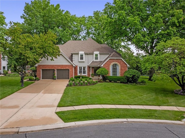 2204 W 123rd Ter, Leawood, KS 66209 - traditional home with driveway, an attached garage, a front lawn, and stucco siding