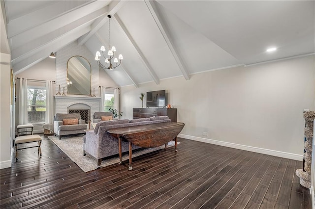 2204 W 123rd Ter, Leawood, KS 66209 - living room featuring a chandelier, baseboards, and dark wood-style floors