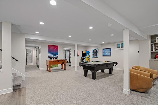 2204 W 123rd Ter, Leawood, KS 66209 - recreation room featuring billiards, recessed lighting, carpet flooring, and baseboards
