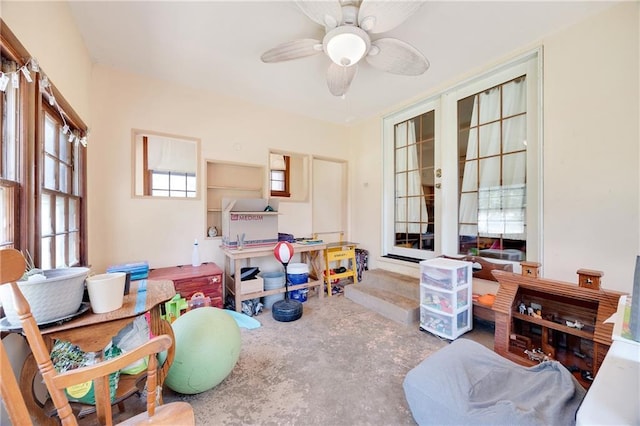 3814 S Outer Belt Rd, Oak Grove, MO 64075 - interior space featuring french doors, a ceiling fan, and concrete flooring