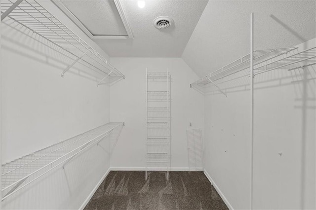 701 NE Hunters Cir, Blue Springs, MO 64014 - walk in closet featuring dark colored carpet and lofted ceiling
