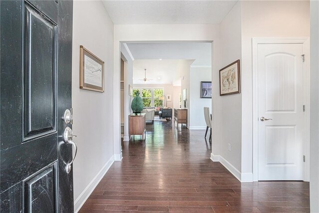 24842 W 144th St, Olathe, KS 66061 - entryway with hardwood / wood-style floors, baseboards, and a ceiling fan