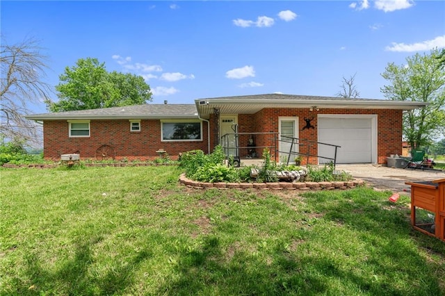 31882 W 180th St, Lawson, MO 64062 - ranch-style home with a garage, brick siding, driveway, and a front lawn