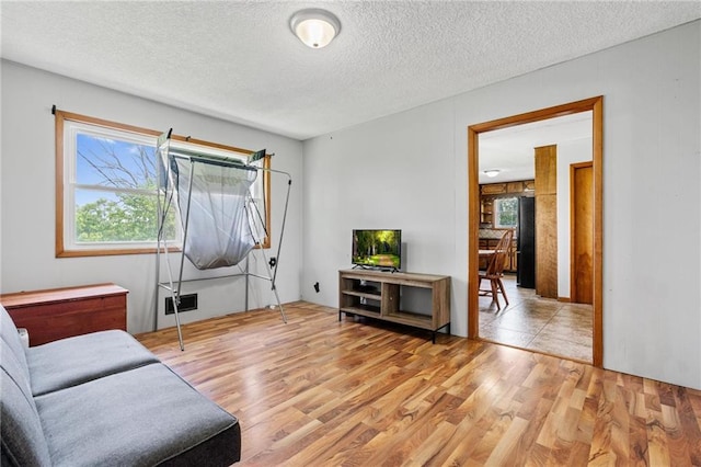 31882 W 180th St, Lawson, MO 64062 - living room featuring healthy amount of natural light, wood finished floors, and a textured ceiling