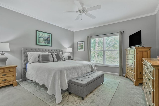 6522 W 133rd Ter, Leawood, KS 66209 - bedroom with light carpet, crown molding, and a ceiling fan