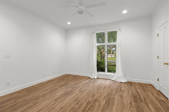 9100 Lamar Ave Unit 107, Overland Park, KS 66207 - unfurnished room with crown molding, ceiling fan, light wood-type flooring, and recessed lighting