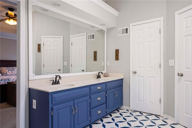 5901 W 158th St, Overland Park, KS 66223 - ensuite bathroom featuring tile patterned floors, double vanity, and a ceiling fan