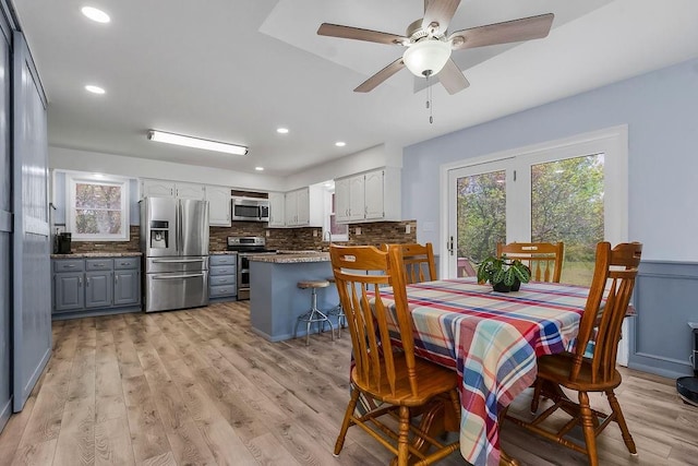 34701 E 235th St, Pleasant Hill, MO 64080 - dining area featuring plenty of natural light, light wood-style flooring, ceiling fan, and recessed lighting