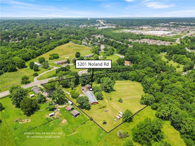 5201 Noland Rd, Kansas City, MO 64133 - aerial overview of property's location featuring property boundaries highlighted
