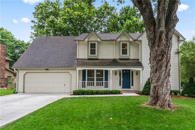 16362 W Briarwood Ct, Olathe, KS 66062 - traditional home featuring a porch, an attached garage, concrete driveway, and a front yard