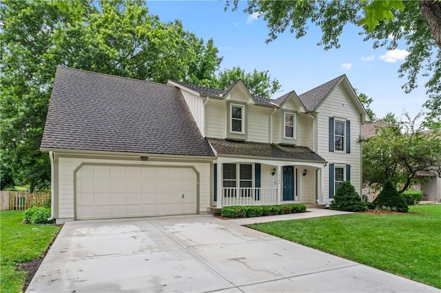 16362 W Briarwood Ct, Olathe, KS 66062 - traditional-style home with a porch, a garage, concrete driveway, and a shingled roof