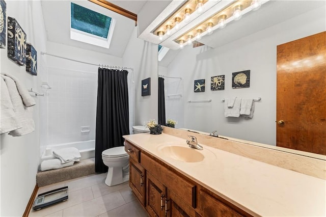 16362 W Briarwood Ct, Olathe, KS 66062 - full bath featuring a skylight, vanity, tile patterned floors, and shower / tub combo with curtain