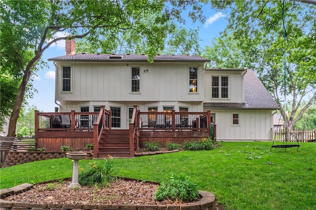 16362 W Briarwood Ct, Olathe, KS 66062 - back of property featuring a chimney, a wooden deck, and roof with shingles