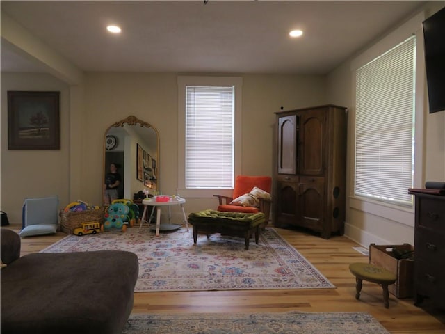 205 W Wea St, Paola, KS 66071 - living area with light wood finished floors, healthy amount of natural light, and recessed lighting