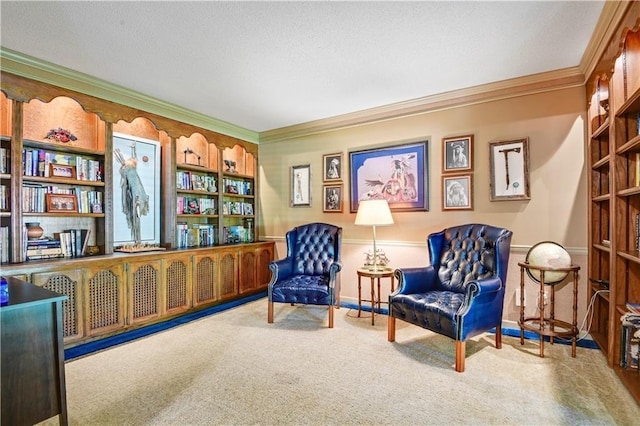 11814 W 149th St, Olathe, KS 66062 - sitting room featuring crown molding, carpet flooring, and a textured ceiling