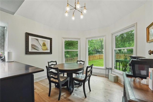 3632 NW Blue Jacket Dr, Lees Summit, MO 64064 - dining space with a chandelier, light wood finished floors, and baseboards