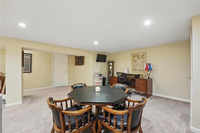 3632 NW Blue Jacket Dr, Lees Summit, MO 64064 - dining area featuring light carpet, baseboards, a desk, and recessed lighting