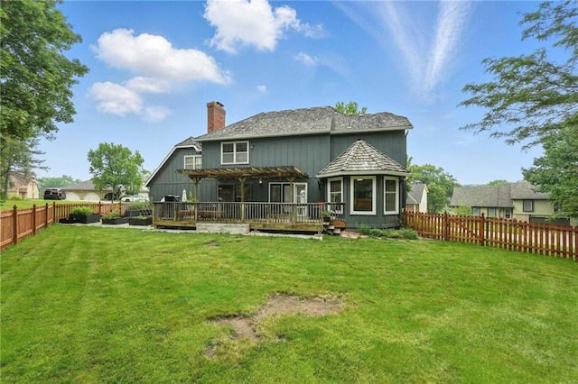 3632 NW Blue Jacket Dr, Lees Summit, MO 64064 - rear view of house featuring a chimney, a deck, and a pergola