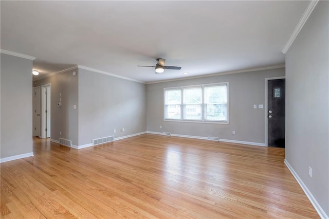 5917 W 101st Ter, Overland Park, KS 66207 - spare room with ceiling fan, light wood-type flooring, and crown molding