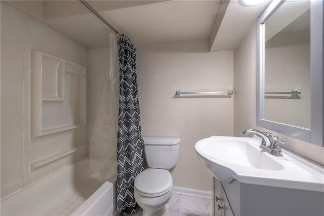 5917 W 101st Ter, Overland Park, KS 66207 - full bath featuring marble look tile flooring, vanity, and shower / bath combo