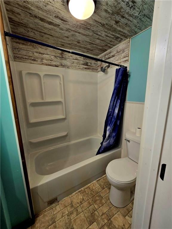403 S Washington St, Rock Port, MO 64482 - full bathroom featuring wood ceiling, shower / bath combo, and toilet