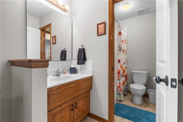 4022 SW Flintrock Dr, Lees Summit, MO 64082 - full bath with toilet, vanity, tile patterned flooring, and a shower with shower curtain