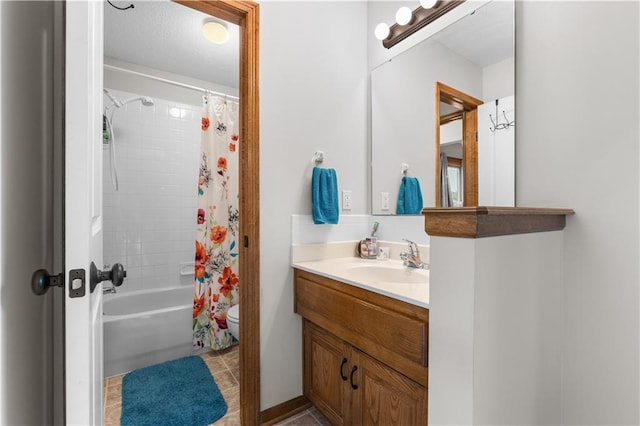 4022 SW Flintrock Dr, Lees Summit, MO 64082 - bathroom featuring vanity, shower / bath combo with shower curtain, toilet, and tile patterned floors