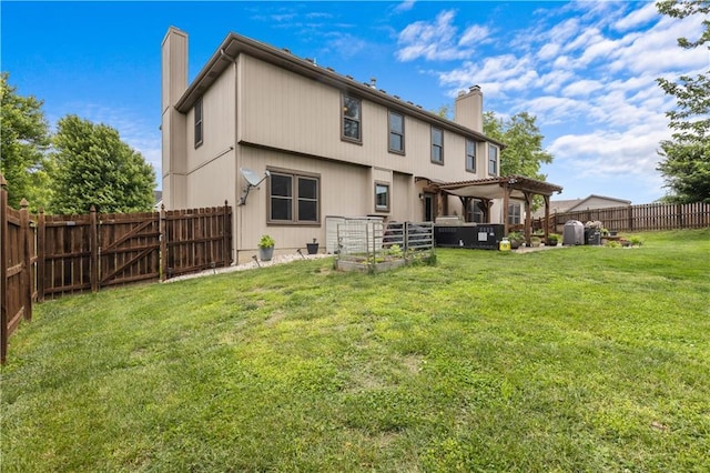 4022 SW Flintrock Dr, Lees Summit, MO 64082 - rear view of property with a chimney, a pergola, and a garden
