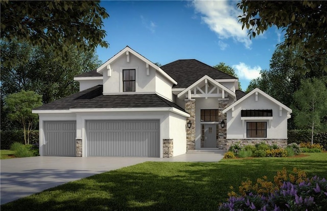 22112 W 80th Ter, Shawnee, KS 66220 - view of front of house featuring stone siding, a front lawn, driveway, and a garage