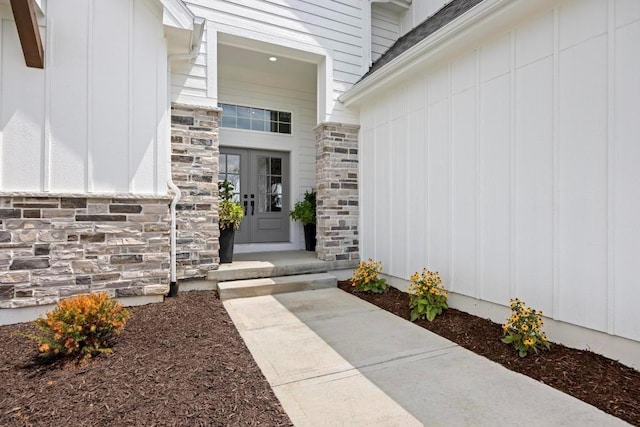 22112 W 80th Ter, Shawnee, KS 66220 - property entrance with stone siding and french doors