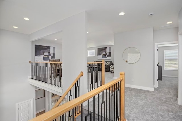 22112 W 80th Ter, Shawnee, KS 66220 - corridor with an upstairs landing, carpet, recessed lighting, and baseboards