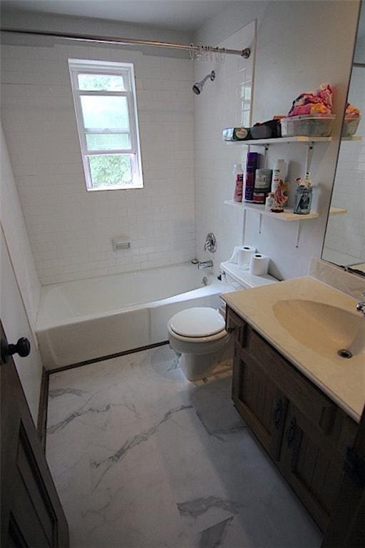 515 Mulberry St, Lees Summit, MO 64086 - full bath with bathing tub / shower combination, toilet, vanity, and marble finish flooring