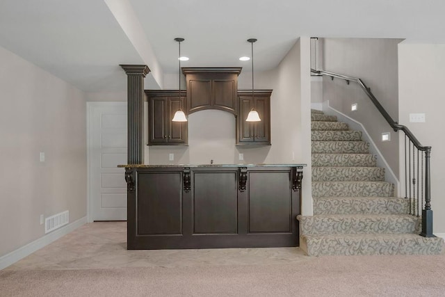 24793 W 98th St, Lenexa, KS 66227 - bar with stairway, decorative light fixtures, and recessed lighting