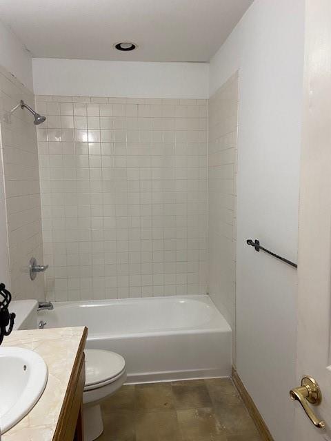 502A 3rd St, Plattsburg, MO 64477 - full bath with vanity, toilet, bathtub / shower combination, and tile patterned floors