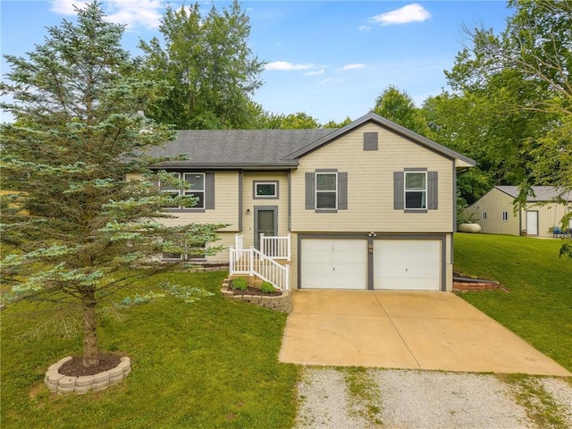5488 SW Reed Ln, Trimble, MO 64492 - raised ranch featuring concrete driveway, a garage, and a front yard