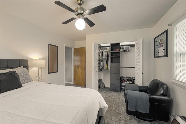 4511 NE 45th St, Kansas City, MO 64117 - bedroom featuring carpet flooring, multiple windows, a closet, and a ceiling fan