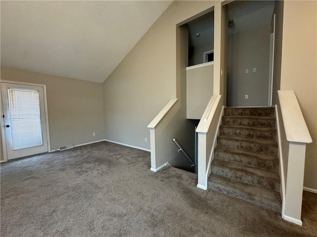 6315 Hallet St, Shawnee, KS 66216 - stairway with carpet flooring and lofted ceiling