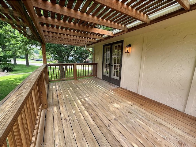 3647 NW Blue Jacket Dr, Lees Summit, MO 64064 - deck with french doors, a pergola, and a lawn