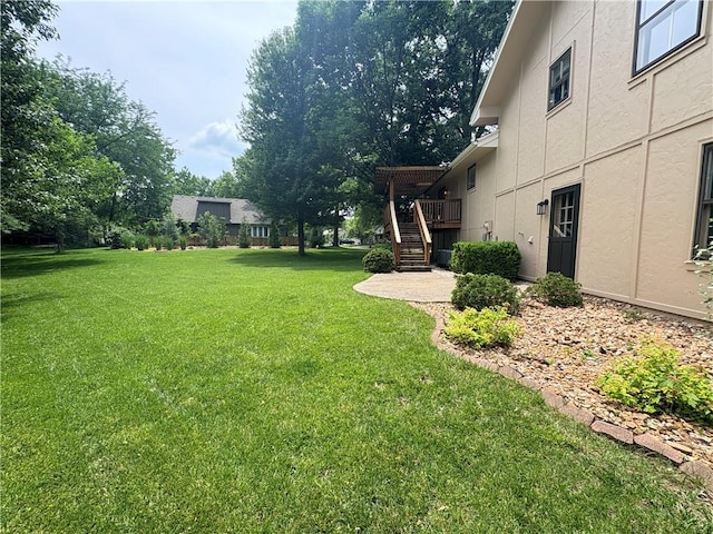 3647 NW Blue Jacket Dr, Lees Summit, MO 64064 - view of green lawn featuring stairway and a deck