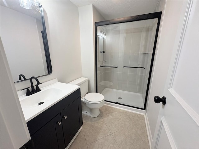3647 NW Blue Jacket Dr, Lees Summit, MO 64064 - full bath with a shower stall, vanity, tile patterned flooring, and a textured ceiling