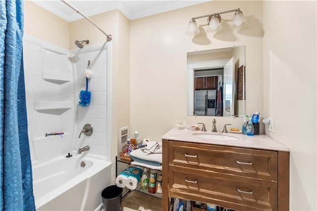 808 N River Blvd, Independence, MO 64050 - full bathroom with shower / tub combo, vanity, and crown molding