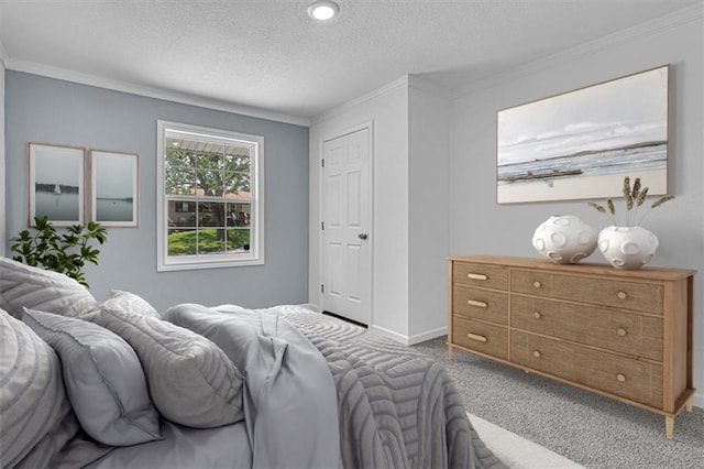 7314 NW 84th Ter, Kansas City, MO 64153 - carpeted bedroom with ornamental molding, a textured ceiling, and baseboards