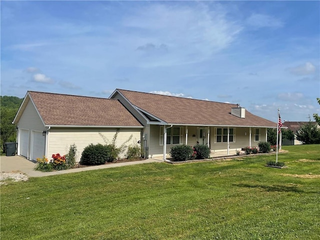 31821 159th St, Leavenworth, KS 66048 - single story home with a front lawn, covered porch, driveway, a garage, and roof with shingles