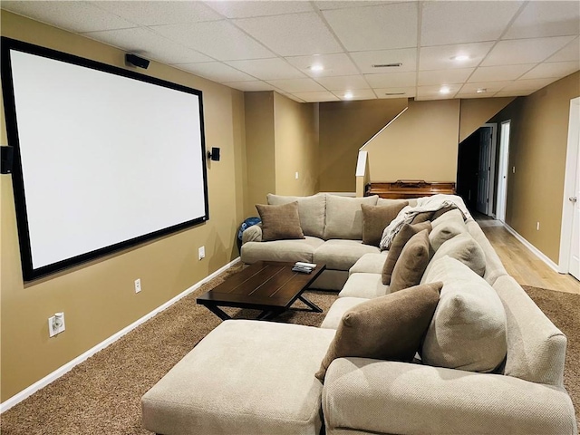 31821 159th St, Leavenworth, KS 66048 - cinema with a paneled ceiling, carpet, and recessed lighting