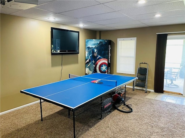 31821 159th St, Leavenworth, KS 66048 - recreation room with carpet flooring, tile patterned flooring, recessed lighting, and a drop ceiling