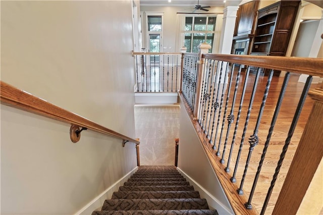 15027 Ash St, Leawood, KS 66224 - staircase with baseboards and ceiling fan